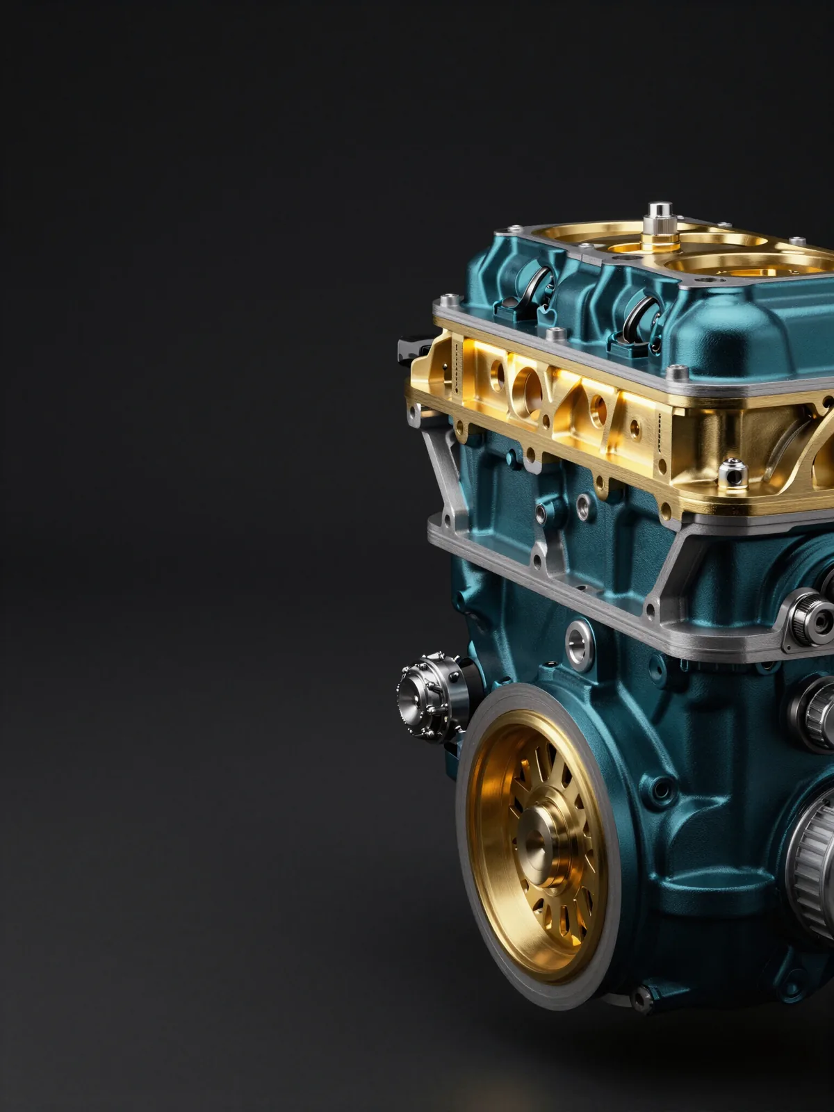 Teal and gold engine illustrating precision-tuned digital marketing